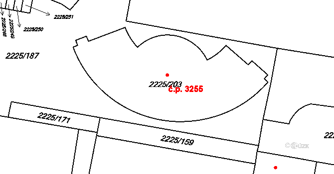 Záběhlice 3255, Praha na parcele st. 2225/203 v KÚ Záběhlice, Katastrální mapa