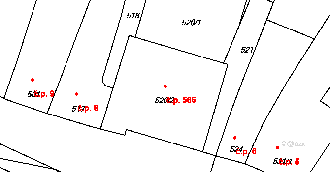 Drnholec 566 na parcele st. 520/2 v KÚ Drnholec, Katastrální mapa