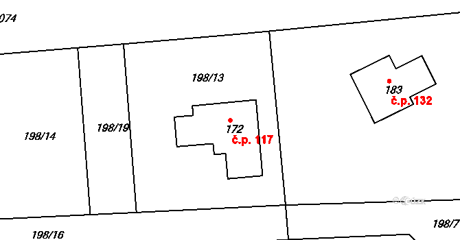 Hostín 117 na parcele st. 172 v KÚ Hostín u Mělníka, Katastrální mapa