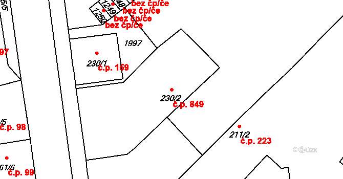 Úšovice 849, Mariánské Lázně na parcele st. 230/2 v KÚ Úšovice, Katastrální mapa
