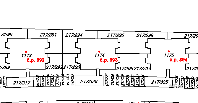 Horoměřice 893 na parcele st. 1174 v KÚ Horoměřice, Katastrální mapa