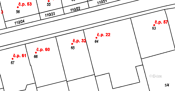 Bítovánky 22, Želetava na parcele st. 64 v KÚ Bítovánky, Katastrální mapa