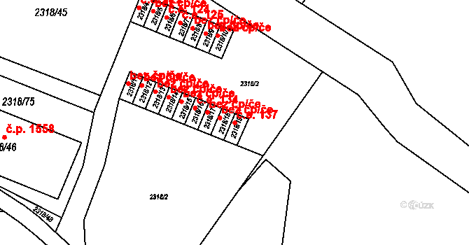 Rumburk 1 137, Rumburk na parcele st. 2318/19 v KÚ Rumburk, Katastrální mapa