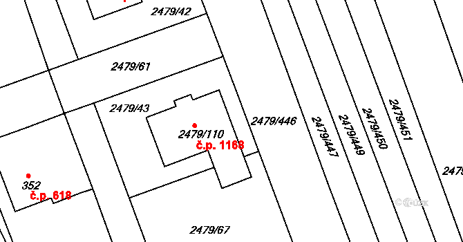 Třemošná 1168 na parcele st. 2479/110 v KÚ Třemošná, Katastrální mapa