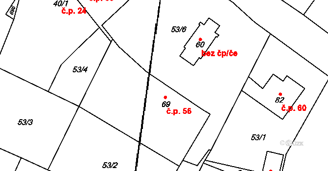 Jetenovice 56, Velký Bor na parcele st. 69 v KÚ Jetenovice, Katastrální mapa