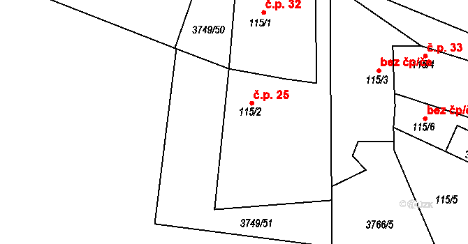 Bilinka 25, Bernartice na parcele st. 115/2 v KÚ Bilinka, Katastrální mapa