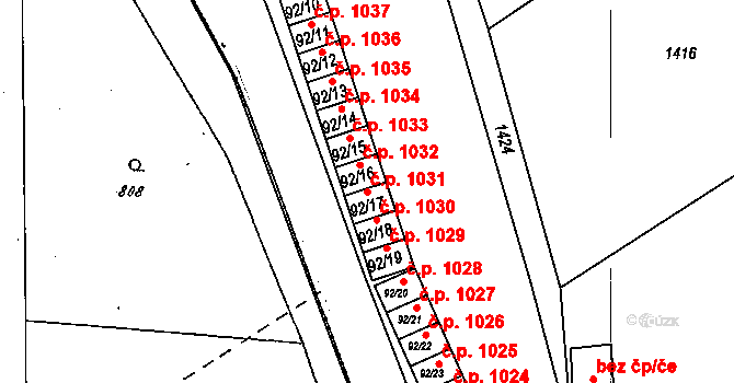 Dobšice 1031 na parcele st. 92/17 v KÚ Dobšice u Znojma, Katastrální mapa