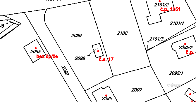 Hořovice 17 na parcele st. 2098 v KÚ Hořovice, Katastrální mapa