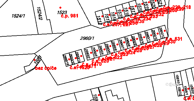 Děčín II-Nové Město 621, Děčín na parcele st. 2960/3 v KÚ Děčín, Katastrální mapa