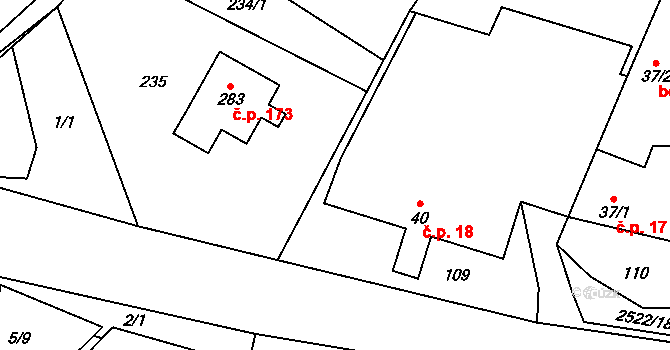 Oslavice 18 na parcele st. 40 v KÚ Oslavice, Katastrální mapa