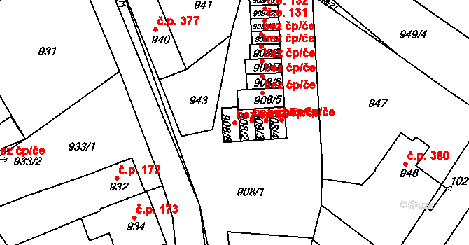 Teplice 39158497 na parcele st. 908/8 v KÚ Sobědruhy, Katastrální mapa