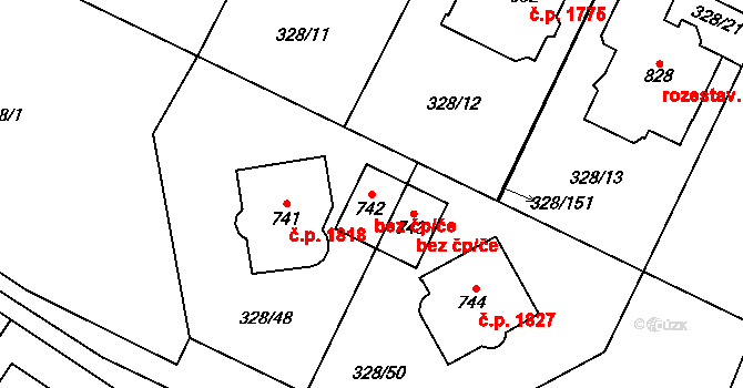 Hradec Králové 40274497 na parcele st. 742 v KÚ Kluky, Katastrální mapa