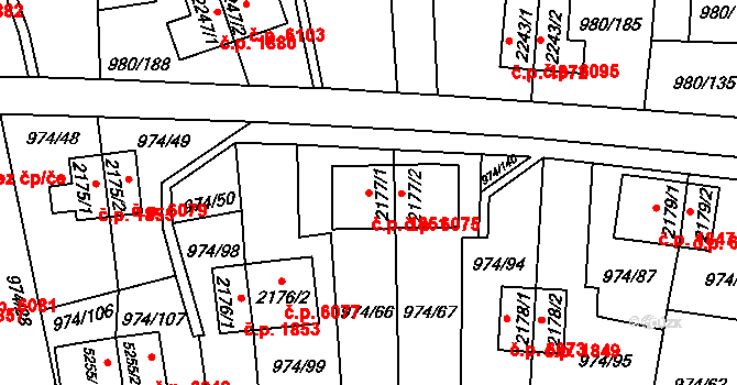 Zlín 1851 na parcele st. 2177/1 v KÚ Zlín, Katastrální mapa