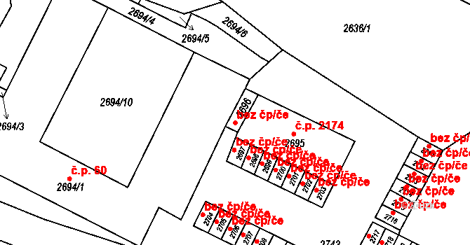 Ostrava 42641497 na parcele st. 2696 v KÚ Poruba, Katastrální mapa