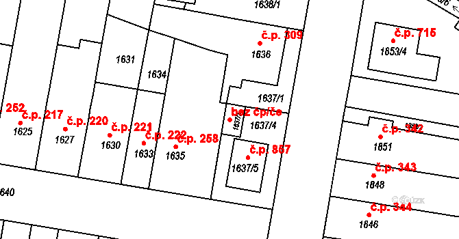 Brno 45615497 na parcele st. 1637/2 v KÚ Chrlice, Katastrální mapa