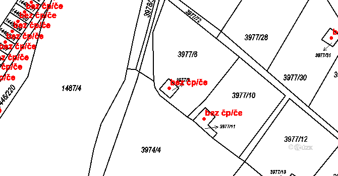 Těšovice 49625497 na parcele st. 3977/9 v KÚ Těšovice, Katastrální mapa