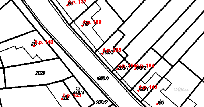 Kloboučky 205, Bučovice na parcele st. 208/2 v KÚ Kloboučky, Katastrální mapa