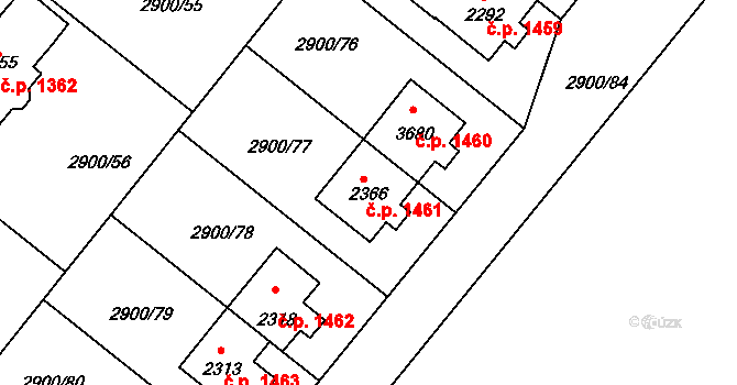 Rosice 1461 na parcele st. 2366 v KÚ Rosice u Brna, Katastrální mapa