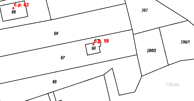 Srlín 18, Bernartice na parcele st. 90 v KÚ Srlín, Katastrální mapa