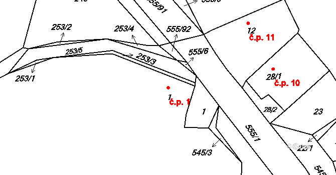 Hubenov 1, Horní Bělá na parcele st. 1 v KÚ Hubenov u Horní Bělé, Katastrální mapa