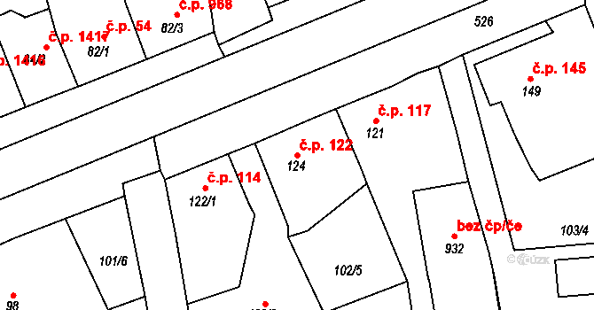 Rudná 122 na parcele st. 124 v KÚ Dušníky u Rudné, Katastrální mapa