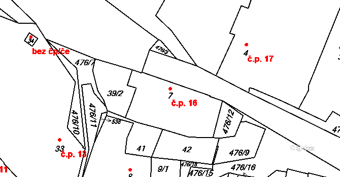 Bořice 16, Zahořany na parcele st. 7 v KÚ Bořice u Domažlic, Katastrální mapa