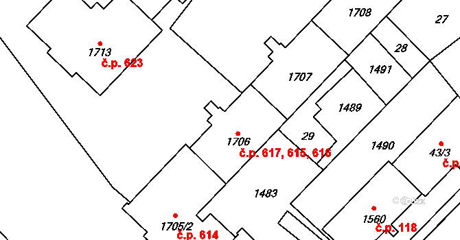 Kdyně 615,616,617 na parcele st. 1706 v KÚ Kdyně, Katastrální mapa