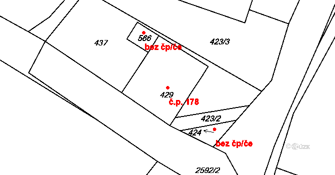 Heřmánkovice 178 na parcele st. 429 v KÚ Heřmánkovice, Katastrální mapa