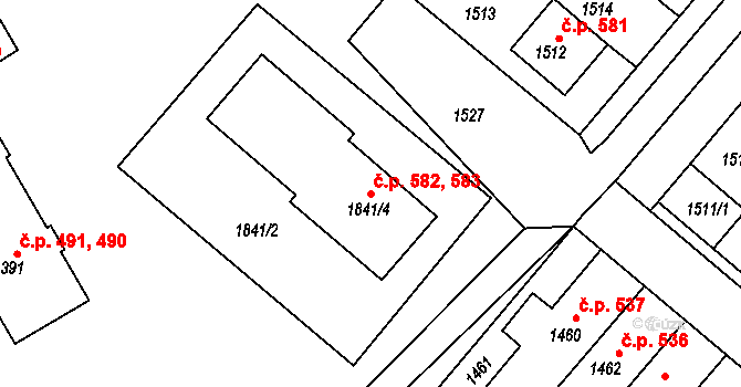 Rájec 582,583, Rájec-Jestřebí na parcele st. 1841/4 v KÚ Rájec nad Svitavou, Katastrální mapa