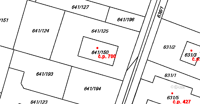Satalice 700, Praha na parcele st. 641/150 v KÚ Satalice, Katastrální mapa