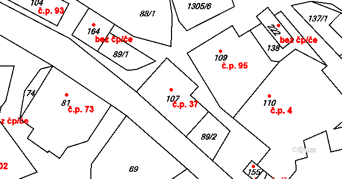 Svébohov 37 na parcele st. 107 v KÚ Svébohov, Katastrální mapa