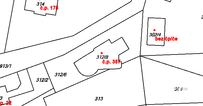Košťálov 357 na parcele st. 312/8 v KÚ Košťálov, Katastrální mapa