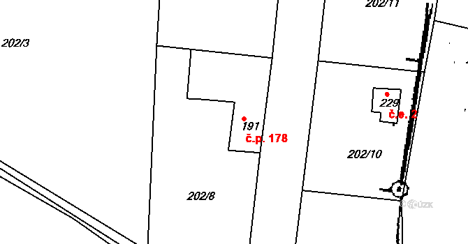 Krušovice 178 na parcele st. 191 v KÚ Krušovice, Katastrální mapa