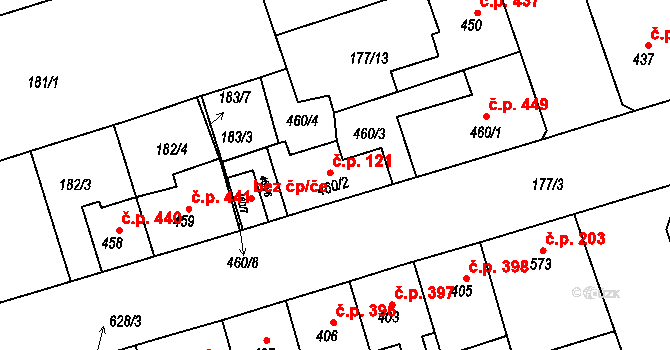 Žirovnice 121 na parcele st. 460/2 v KÚ Žirovnice, Katastrální mapa