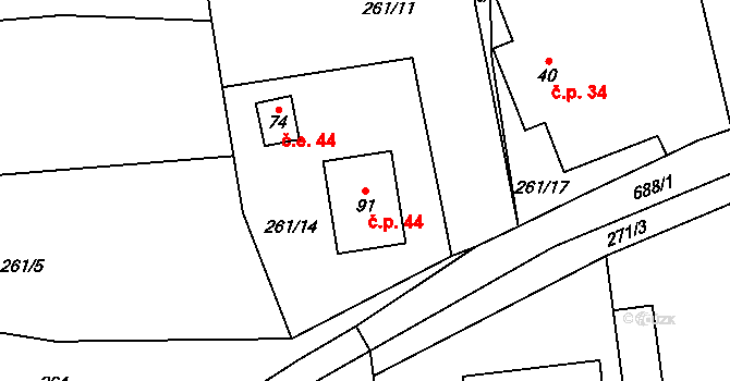 Lounín 44, Tmaň na parcele st. 91 v KÚ Lounín, Katastrální mapa