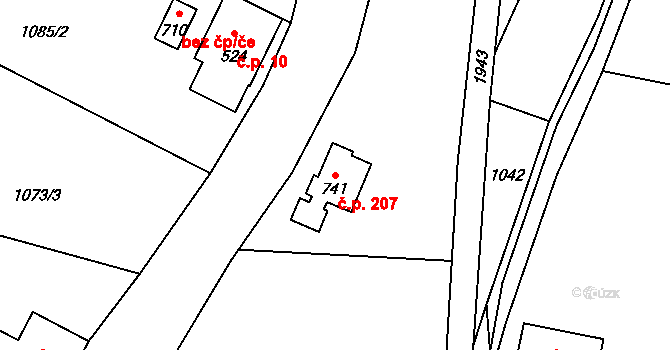 Hřebečná 207, Abertamy na parcele st. 741 v KÚ Hřebečná, Katastrální mapa