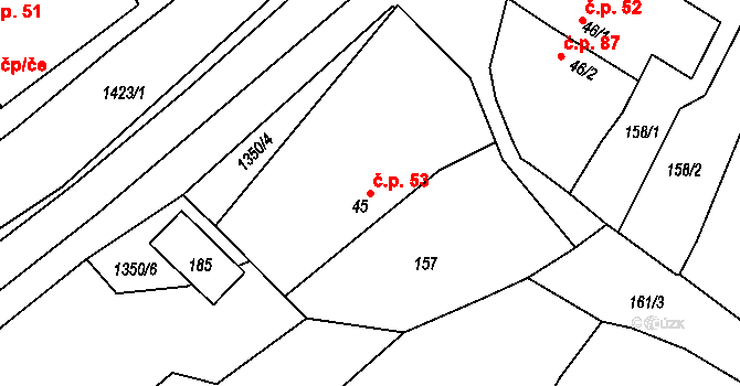 Podmoky 53 na parcele st. 45 v KÚ Podmoky u Golčova Jeníkova, Katastrální mapa
