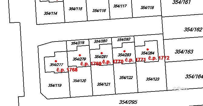 Slavkov u Brna 1770 na parcele st. 354/281 v KÚ Slavkov u Brna, Katastrální mapa
