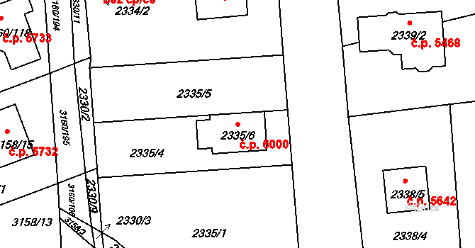 Chomutov 6000 na parcele st. 2335/6 v KÚ Chomutov II, Katastrální mapa