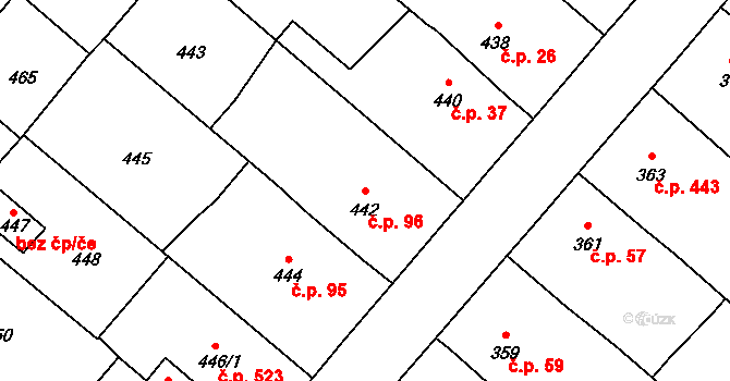 Lednice 96 na parcele st. 442 v KÚ Lednice na Moravě, Katastrální mapa