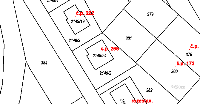 Zbýšov 265 na parcele st. 2149/24 v KÚ Zbýšov, Katastrální mapa