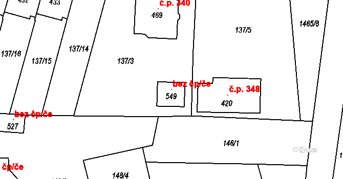 Bernartice 102189498 na parcele st. 549 v KÚ Bernartice u Milevska, Katastrální mapa