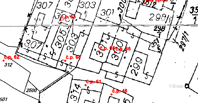 Dyjákovičky 65 na parcele st. 301 v KÚ Dyjákovičky, Katastrální mapa