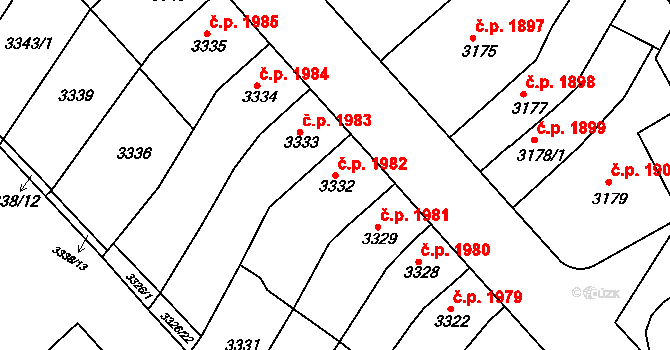 Znojmo 1982 na parcele st. 3332 v KÚ Znojmo-město, Katastrální mapa