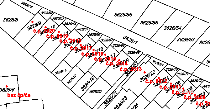 Znojmo 2614 na parcele st. 3626/17 v KÚ Znojmo-město, Katastrální mapa