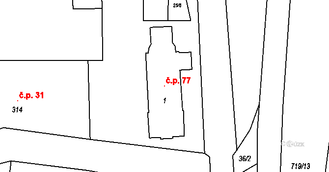 Černotín 77 na parcele st. 1 v KÚ Černotín, Katastrální mapa