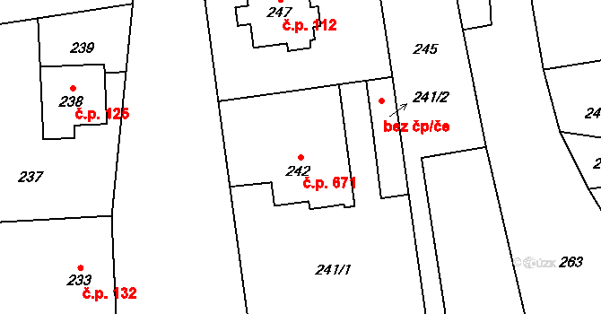 Troubky 671 na parcele st. 242 v KÚ Troubky nad Bečvou, Katastrální mapa