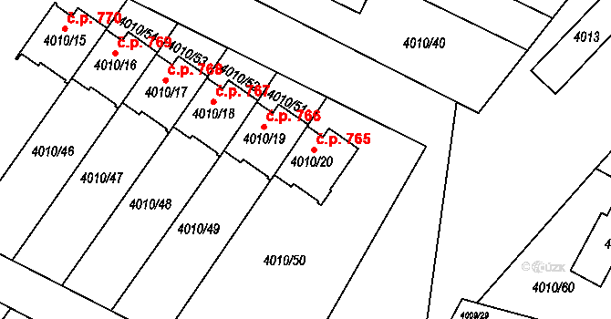 Žižkov 765, Kutná Hora na parcele st. 4010/20 v KÚ Kutná Hora, Katastrální mapa