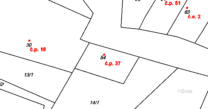 Janovická Lhota 37, Uhlířské Janovice na parcele st. 54 v KÚ Janovická Lhota, Katastrální mapa
