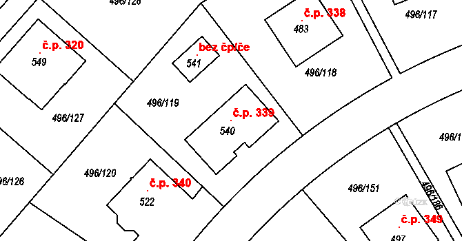Polerady 339 na parcele st. 540 v KÚ Polerady u Prahy, Katastrální mapa